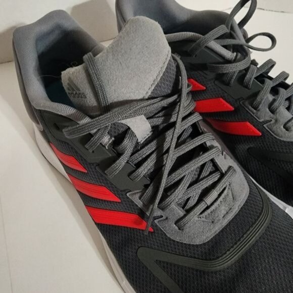 Adidas Duramo 10 Running Shoes Grey Four Vivid Red Iron Metallic Men\'s Size 12.5